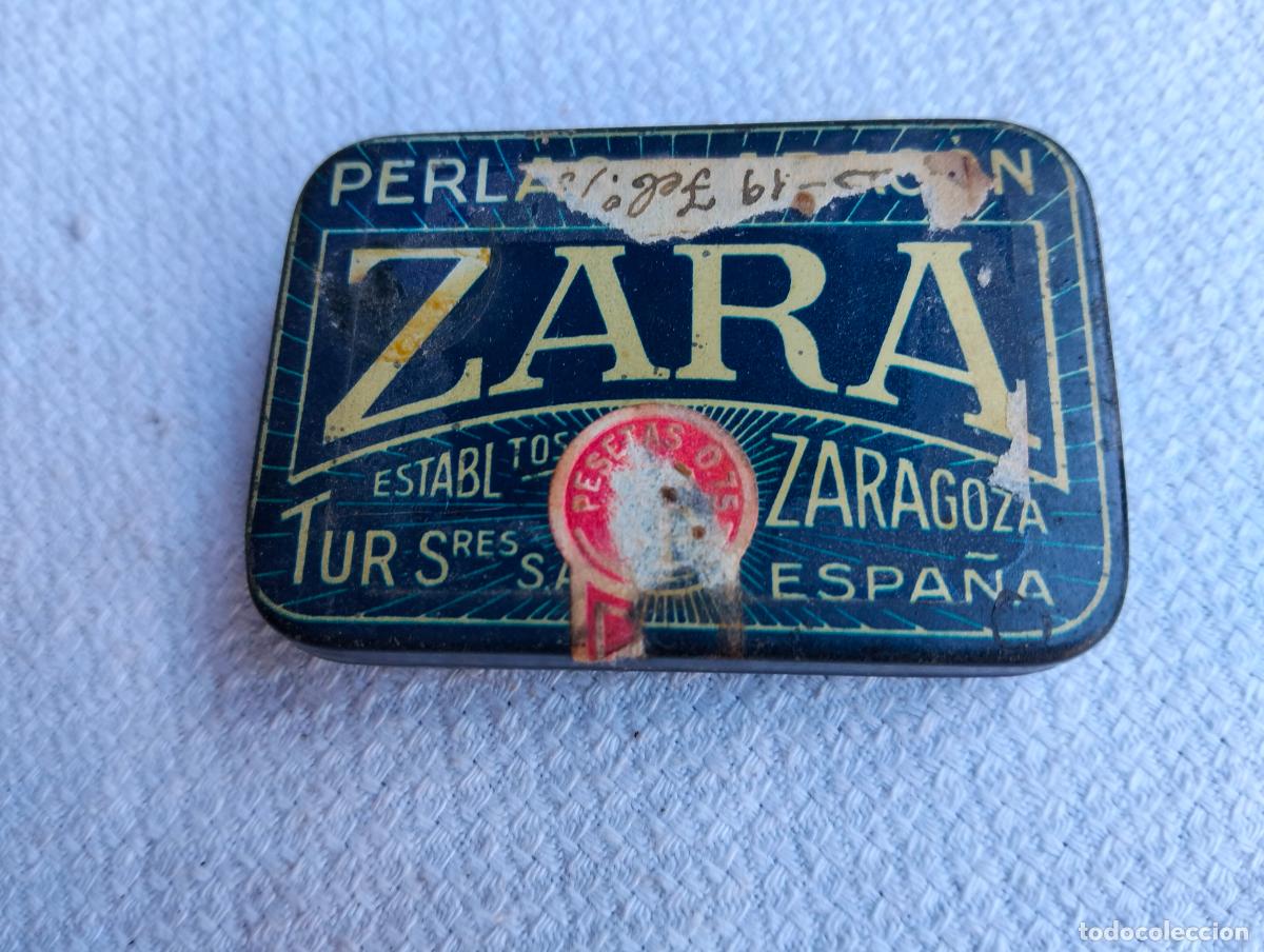 Casse e cassette metalliche: Caja peque&ntilde;a metal cajita litografiada perlas de arag&oacute;n zara azul oscuro verde extracto de regaliz