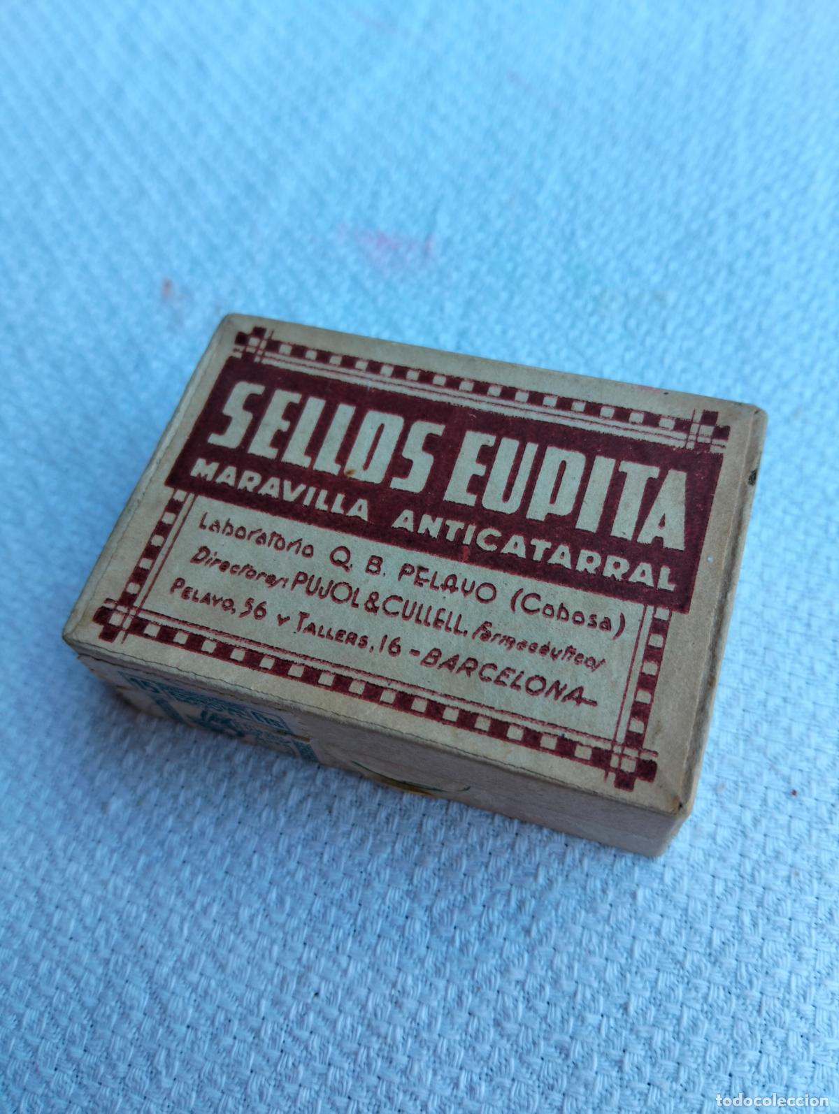 Cajas y cajitas met&aacute;licas: Caja peque&ntilde;a cajita de cart&oacute;n sellos eupita maravilla anticatarral laboratorio pelayo pujol cullell