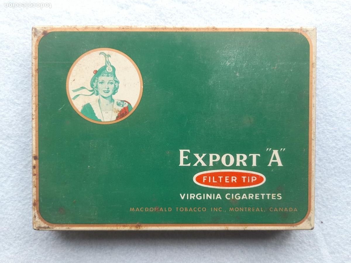 Cajas y cajitas met&aacute;licas: Cajita de lata antigua de Tabaco W.C. Macdonald. Montreal.