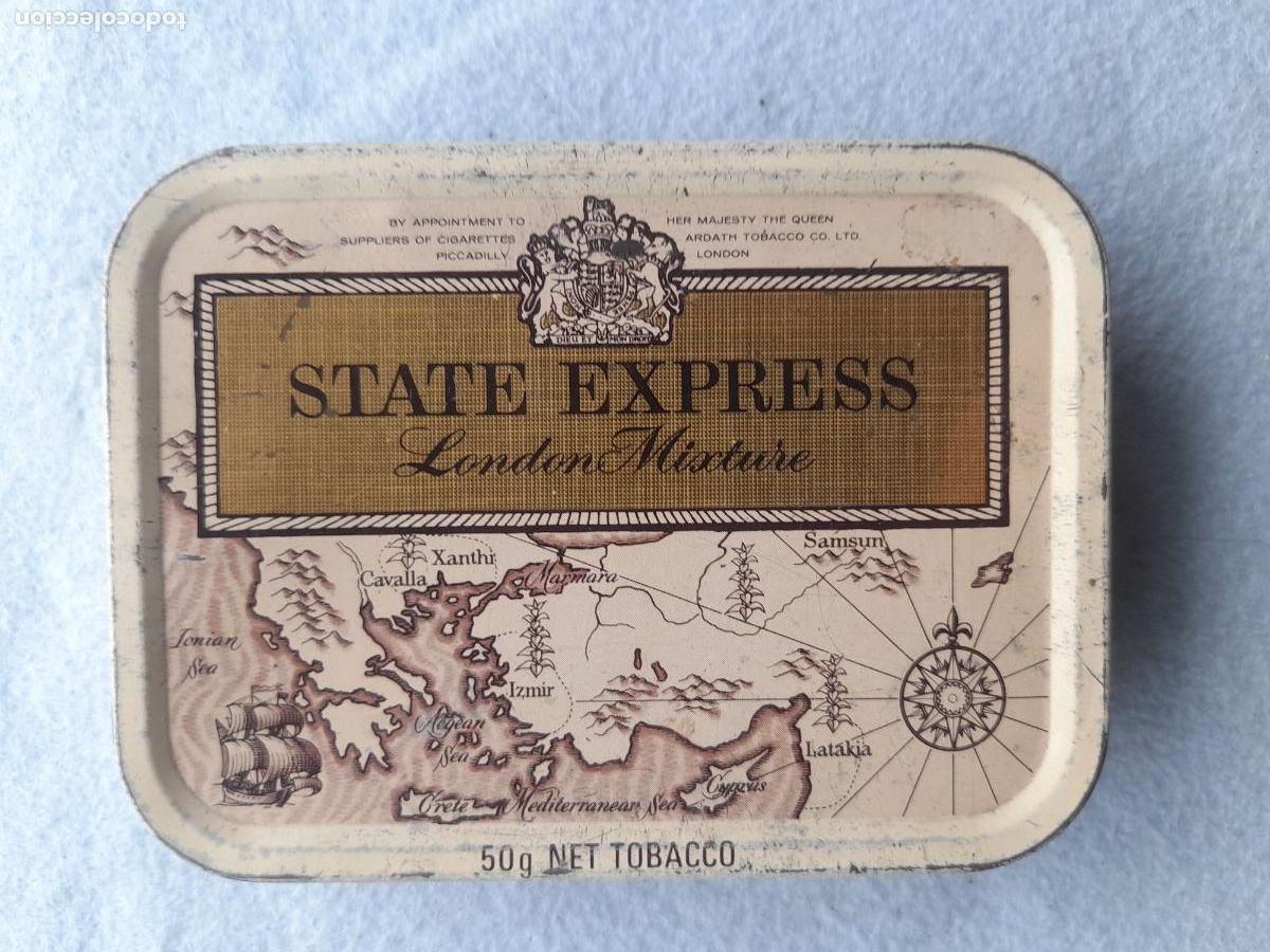 Cajas y cajitas met&aacute;licas: Cajita de State Express London. Tabaco.