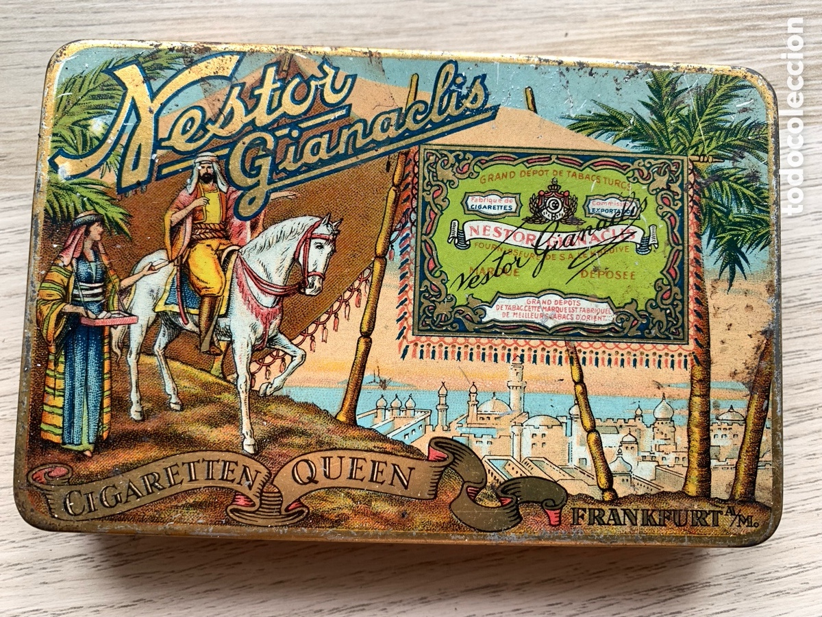 Cajas y cajitas met&aacute;licas: LATA / CAJA METAL TABACO - CIGARRILLOS QUEEN - NESTOR GIANACLIS - EL CAIRO EGIPTO