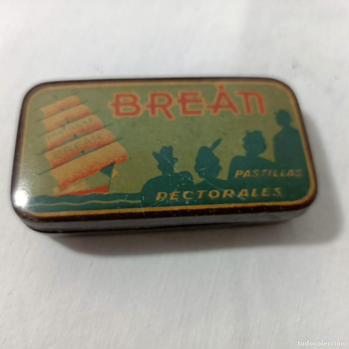 Cajas y cajitas met&aacute;licas: Caja met&aacute;lica, litografiada, &rdquo;Pastillas Brean&rdquo;, Laboratorios Montes Bru, Granada.