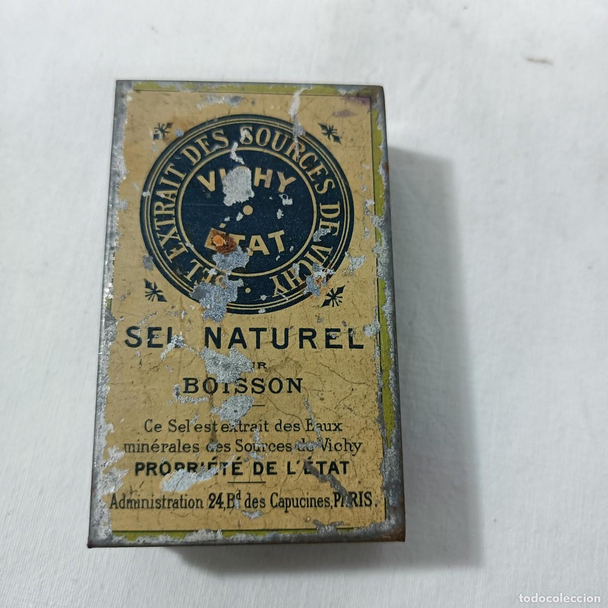 Cajas y cajitas met&aacute;licas: Caja met&aacute;lica, litografiada, &rdquo;Sel extract des sources de vich&rdquo;, Paris