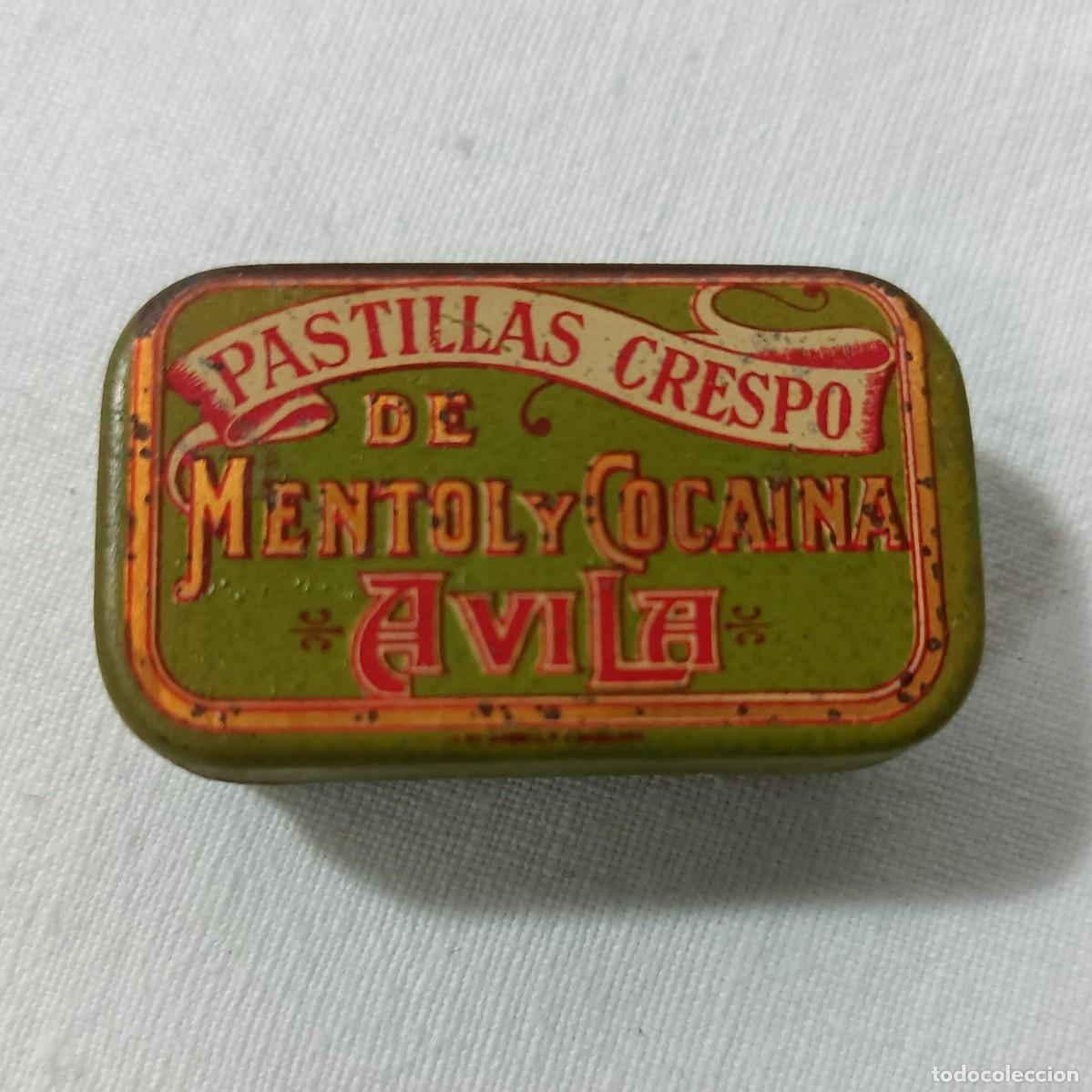 Cajas y cajitas met&aacute;licas: Caja met&aacute;lica, litografiada, Pastillas Crespo de mentol y Coca&iacute;na, Avila. Laboratorio Ibero Tolosa