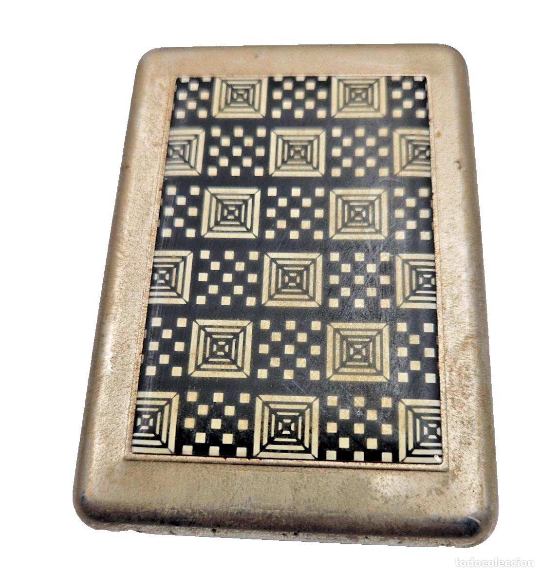 Cajas y cajitas met&aacute;licas: ANCIEN ETUI PORTE CIGARETTES EN METAL DECOR DAMIERS MOTIF GEOMETRIQUE