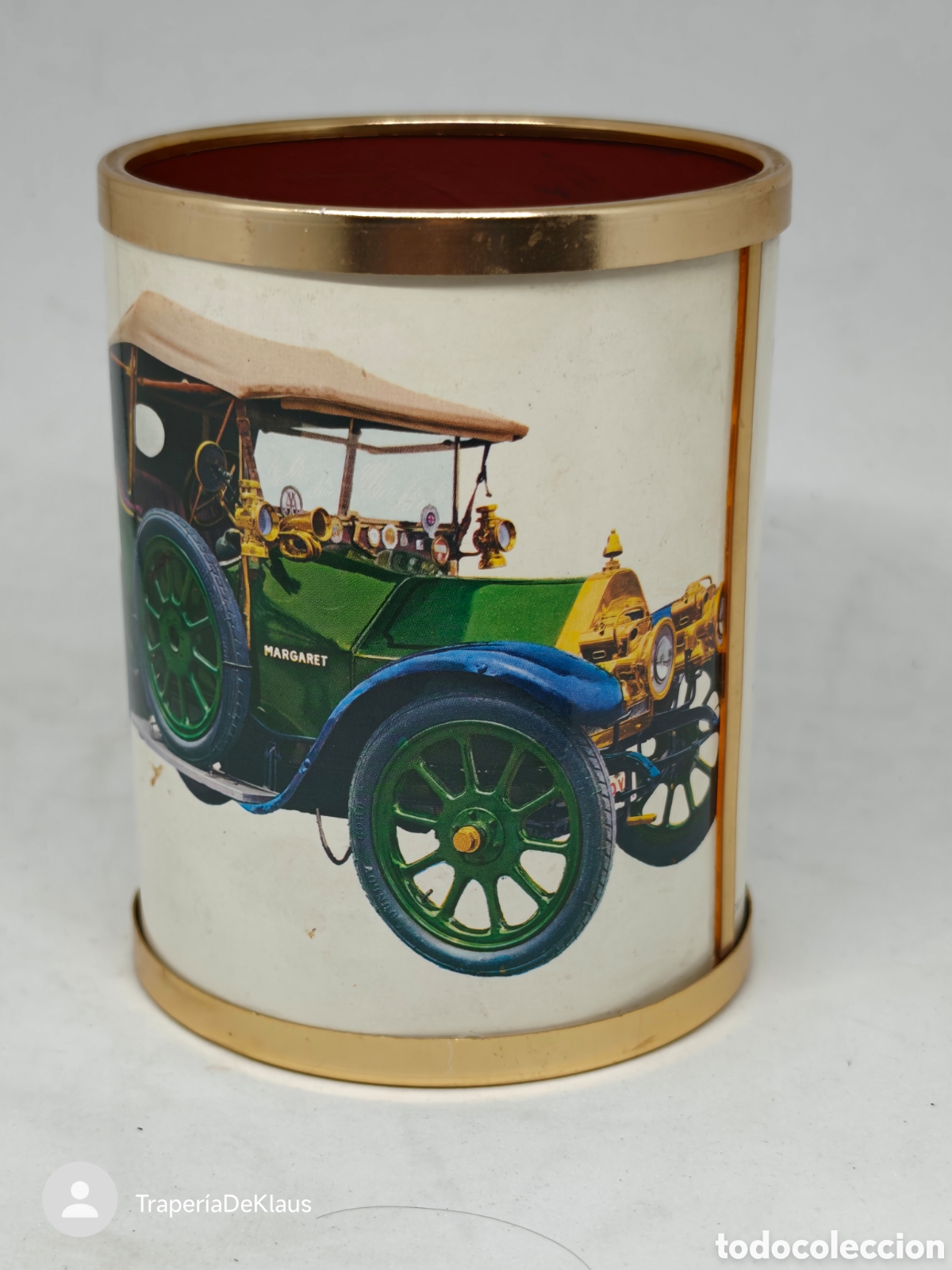 Cajas y cajitas met&aacute;licas: Lapicero bote met&aacute;lico decorado con coche cl&aacute;sico (Margaret)