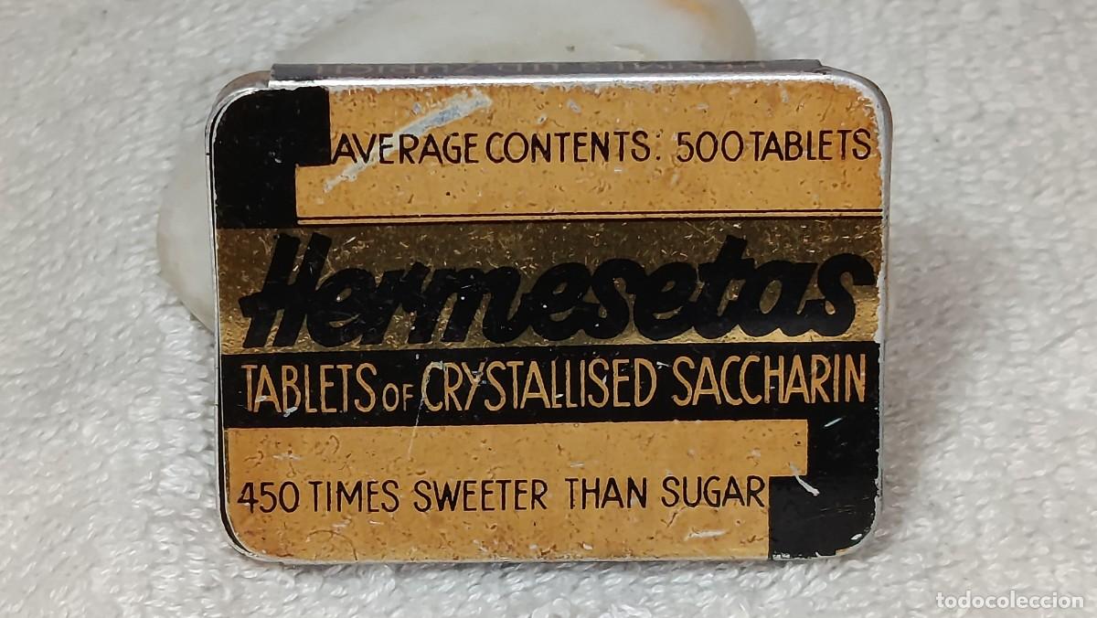 Cajas y cajitas met&aacute;licas: ANTIGUA CAJITA SERIGRAFIADA PASTILLAS DE SACARINA HERMESETAS HERMES LTD ZURICH SUIZA A&Ntilde;OS 60
