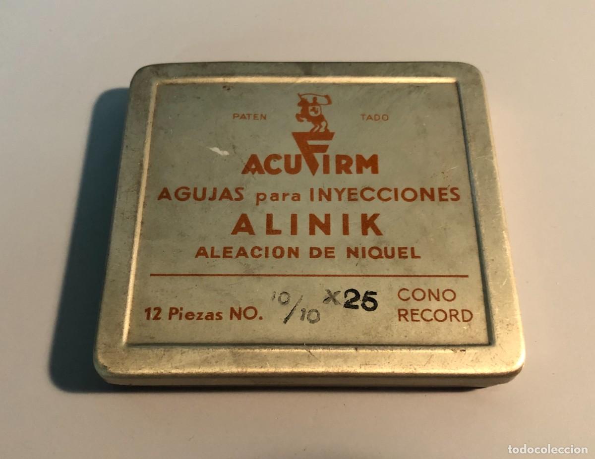 Cajas y cajitas met&aacute;licas: Caja 12 agujas inyecci&oacute;n ACUFIRM ALINIK aleaci&oacute;n n&iacute;quel instrumental m&eacute;dico antiguo