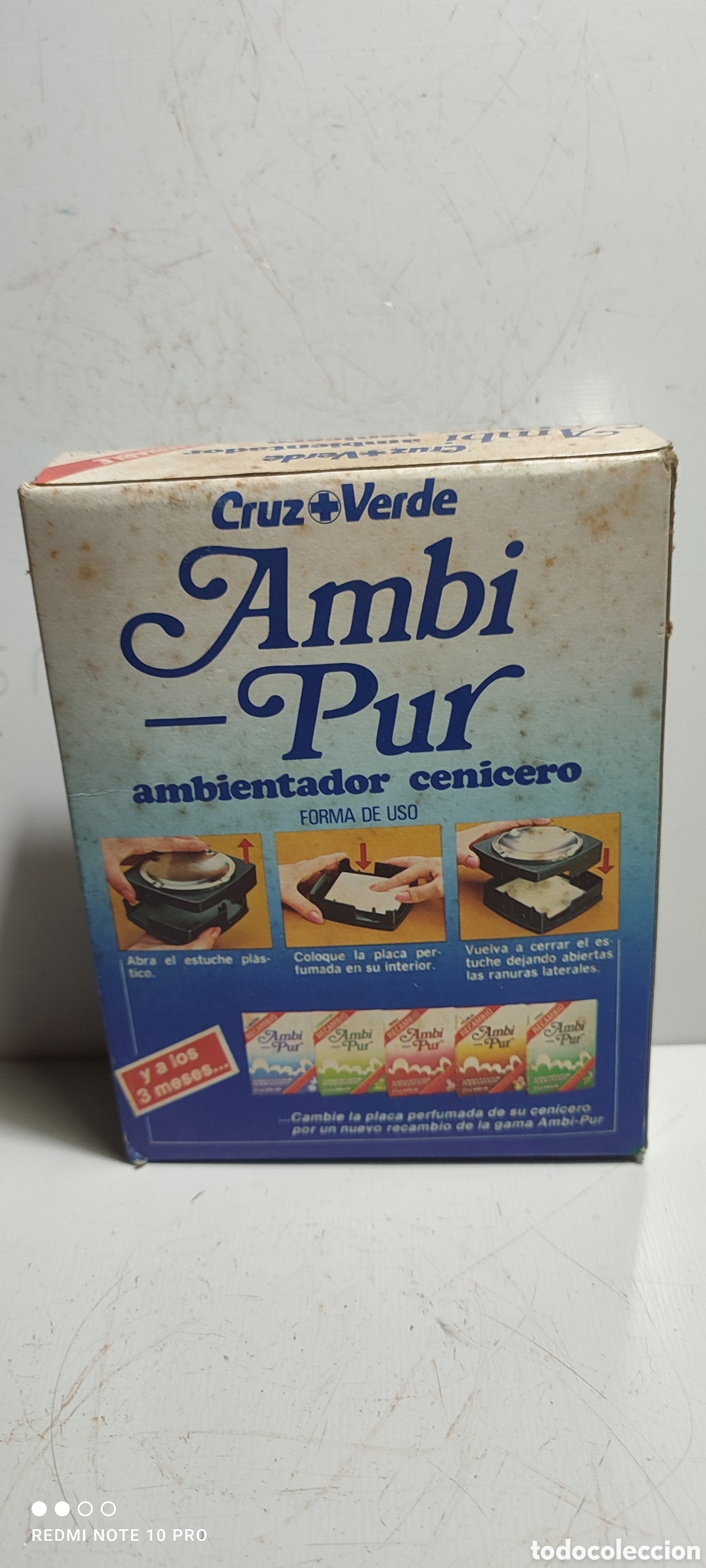 Cajas y cajitas met&aacute;licas: Antigua caja Cruz Verde ambientador cenicero de Ambi pur. Procedente de vieja drogueria.