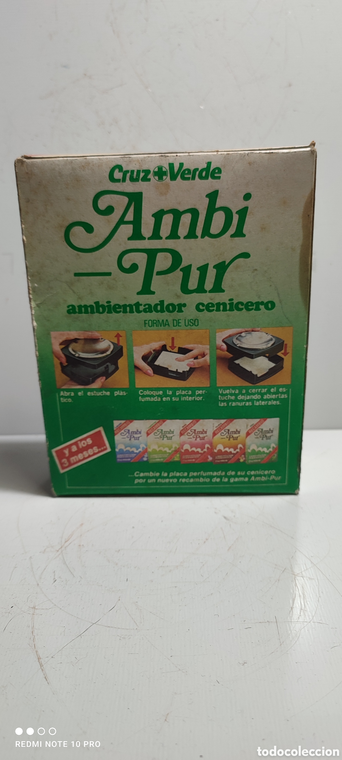 Cajas y cajitas met&aacute;licas: Antigua caja Cruz Verde ambientador cenicero de Ambi pur. Procedente de vieja drogueria.