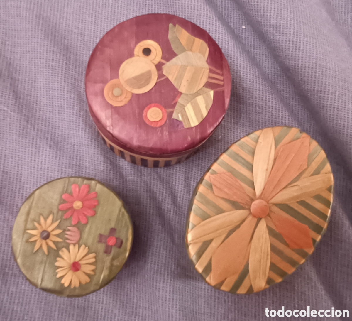 Cajas y cajitas met&aacute;licas: Lote de 3 Cajitas Joyero Vintage - Marqueter&iacute;a de Paja - Made in China