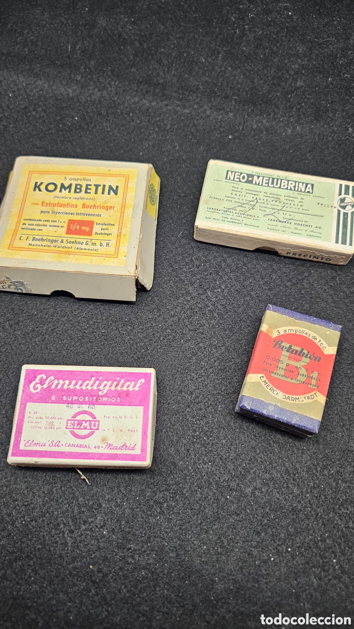 Cajas y cajitas met&aacute;licas: 4 cajas de medicamentos hist&oacute;ricos y de colecci&oacute;n de la primera mitad del siglo XX