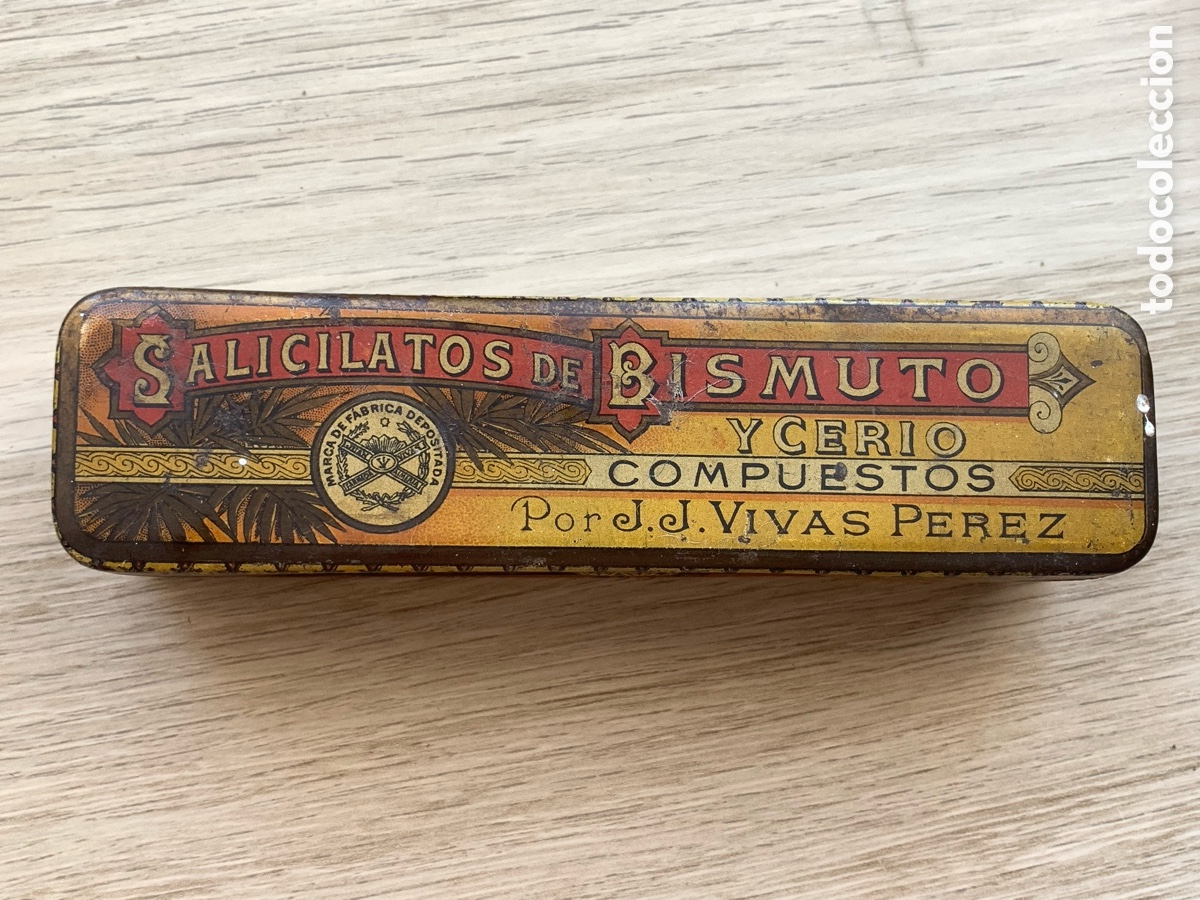Cajas y cajitas met&aacute;licas: &bull;CAJA METALICA DE MEDICAMENTOS SALICILATOS DE BISMUTO Y CERIO J.J. VIVAS PEREZ