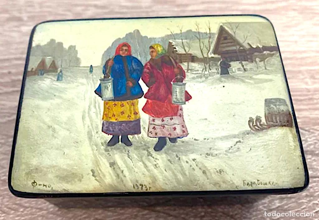 Cajas y cajitas met&aacute;licas: Caja Laca Sovi&eacute;tica Fedoskino 1973 Las Rivales
