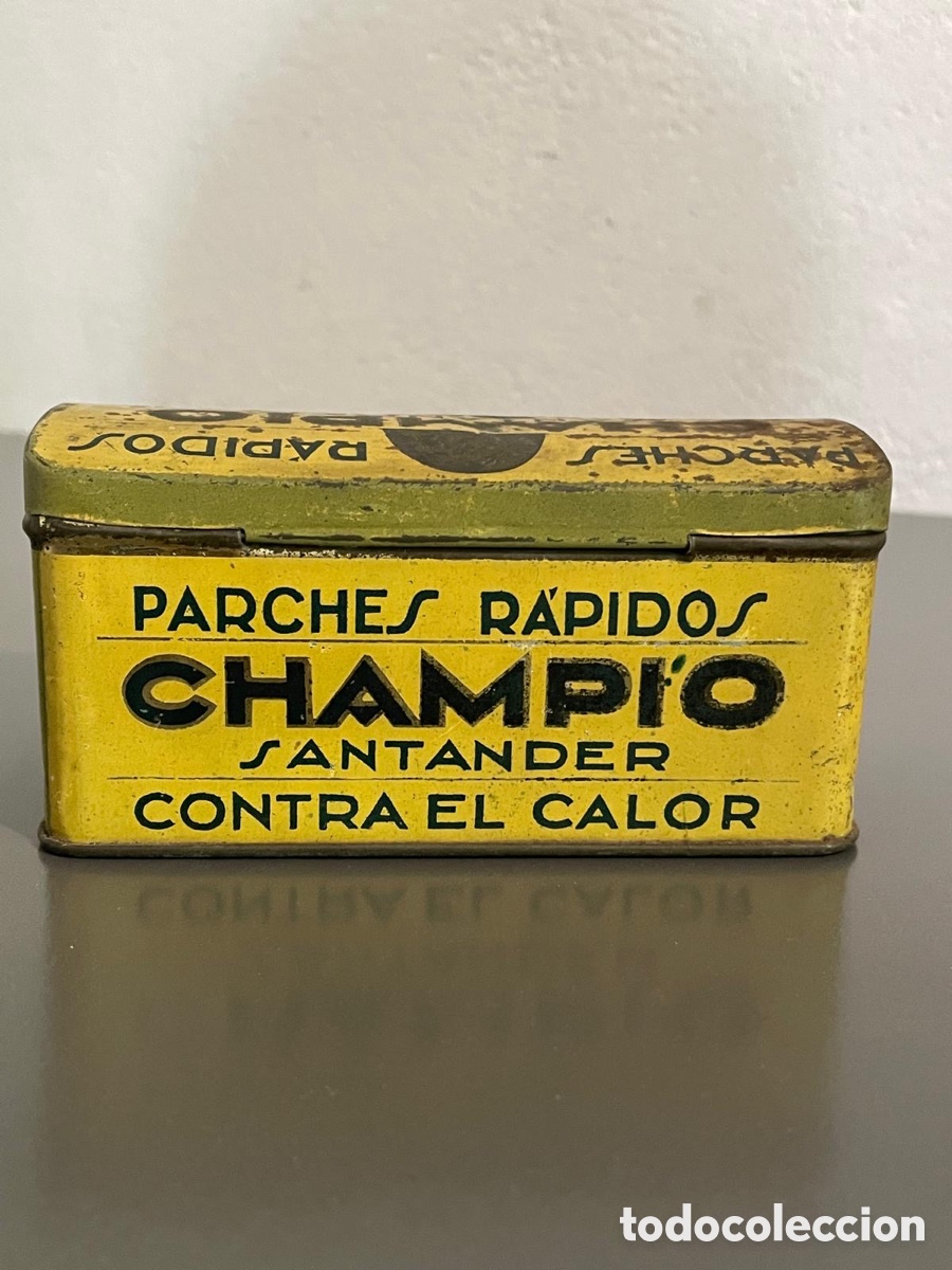 Cajas y cajitas met&aacute;licas: ANTIGUA CAJA DE LATA- PARCHES R&Aacute;PIDOS CHAMPION SANTANDER