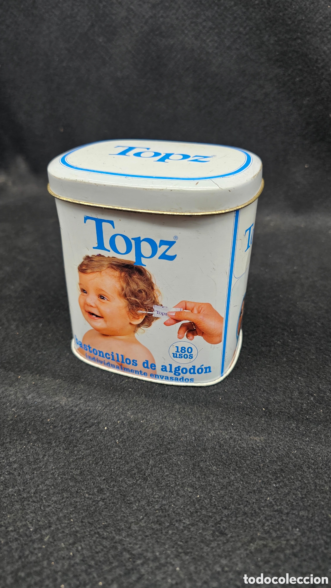 Cajas y cajitas met&aacute;licas: lata met&aacute;lica vintage de bastoncillos de algod&oacute;n de la marca Topz