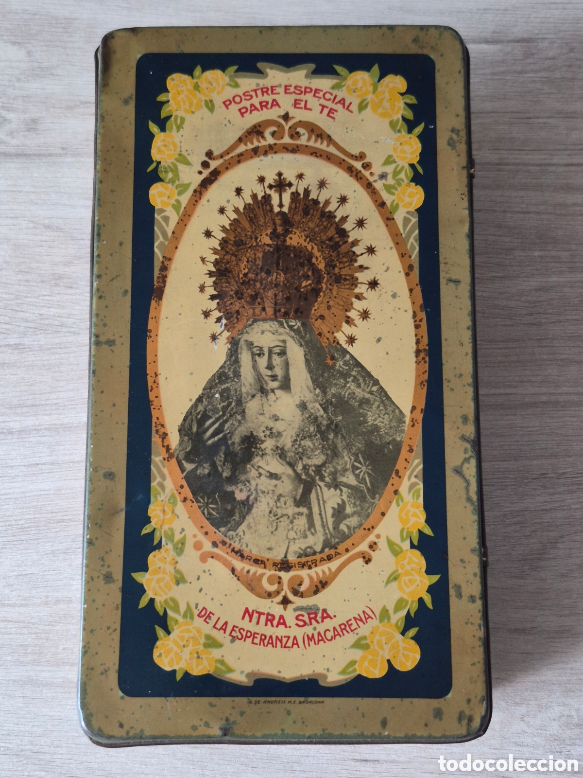 Cajas y cajitas met&aacute;licas: Caja Hojalata de NUESTRA SE&Ntilde;ORA DE LA ESPERANZA ( MACARENA) - Postre S. Plaja - 23,4 x 12,5 x 7 cm.