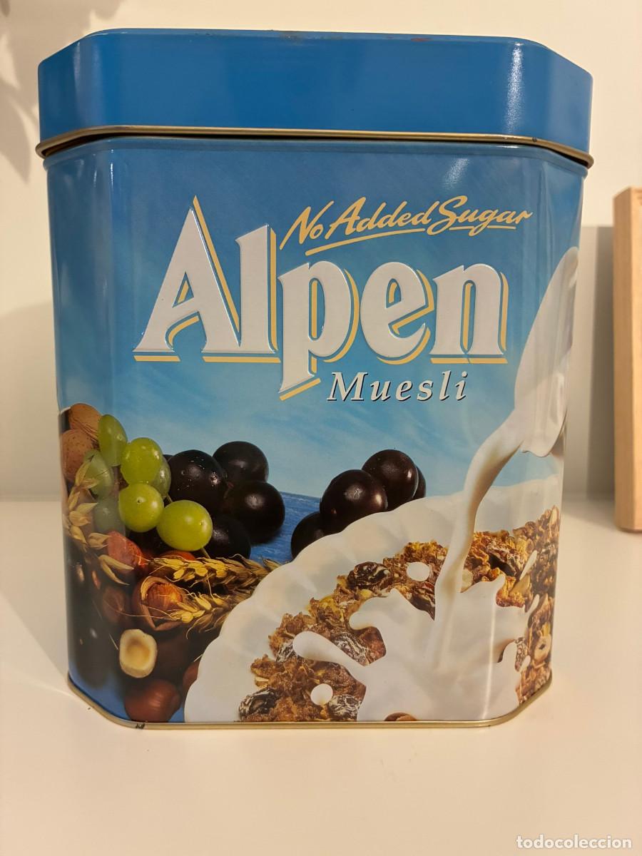 Cajas y cajitas met&aacute;licas: Caja met&aacute;lica muesli Alpen no added sugar a&ntilde;os 90