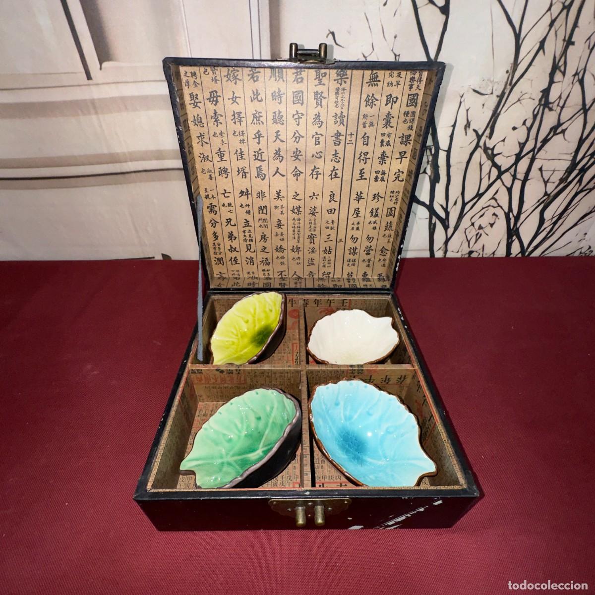 Cajas y cajitas met&aacute;licas: Caja de Madera de Estilo Asi&aacute;tico con Cuatro Cuencos