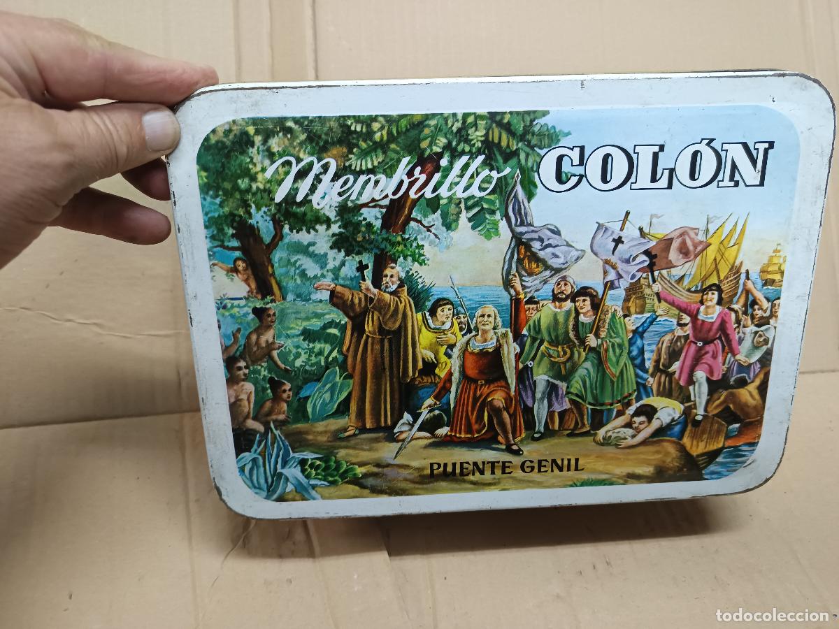 Cajas y cajitas met&aacute;licas: ANTIGUA CAJA HOJALATA DULCE DE MEMBRILLO COLON PUENTE GENIL, 6,5 KGS. A&Ntilde;OS 70