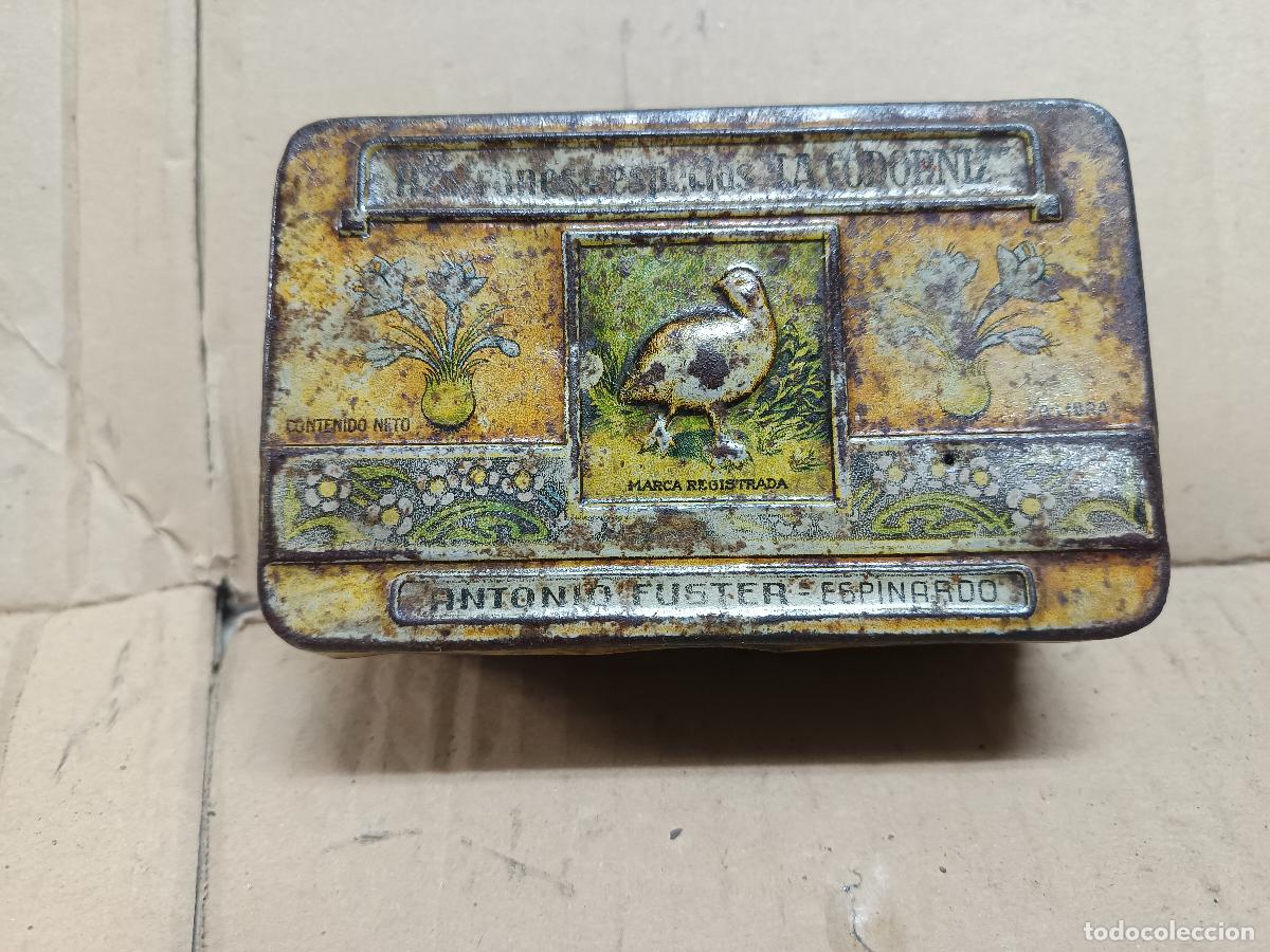Cajas y cajitas met&aacute;licas: ANTIGUA CAJA HOJALATA DE AZAFRAN - ANTONIO FUSTER - ESPINARDO (MURCIA) - LA CODORNIZ.