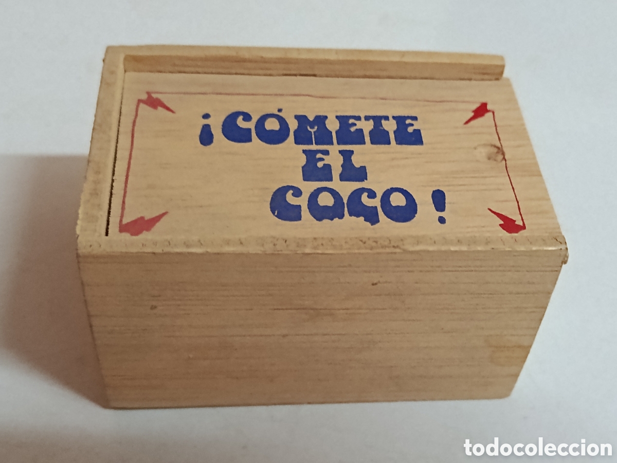 Cajas y cajitas met&aacute;licas: Peque&ntilde;a cajita de madera con texto &rdquo;Comete el coco&rdquo;