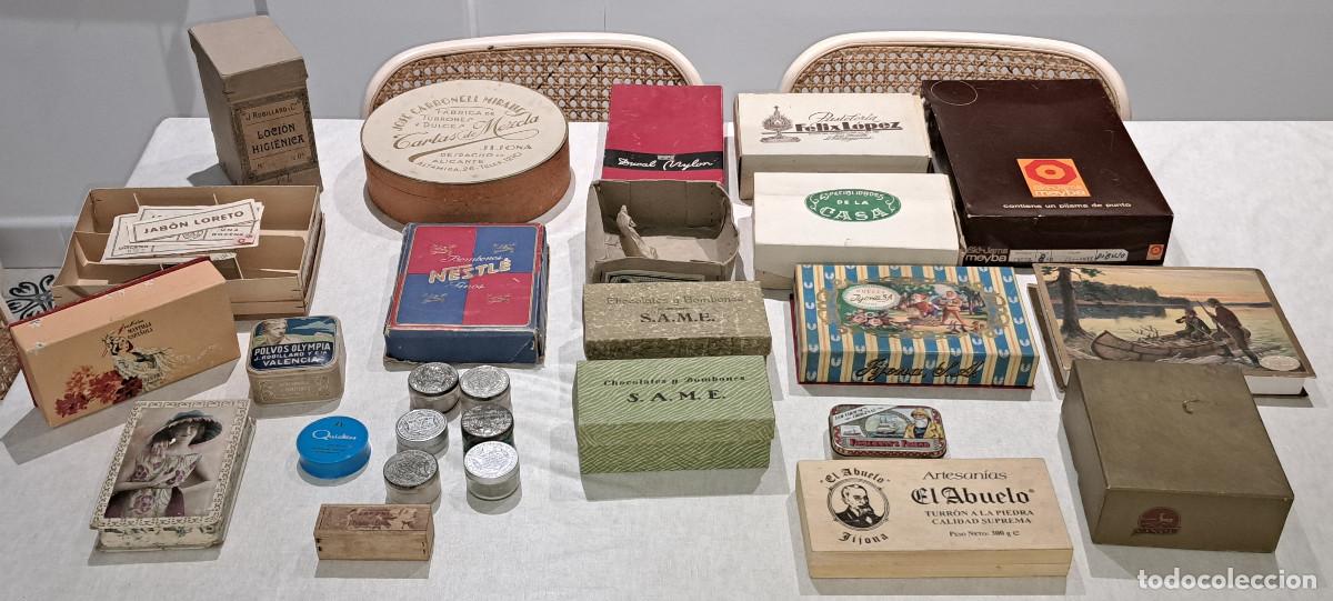 Cajas y cajitas met&aacute;licas: LOTE DE ENVASES Y CAJAS ANTIGUAS - LAS DE LAS IM&Aacute;GENES - 27 UNIDADES