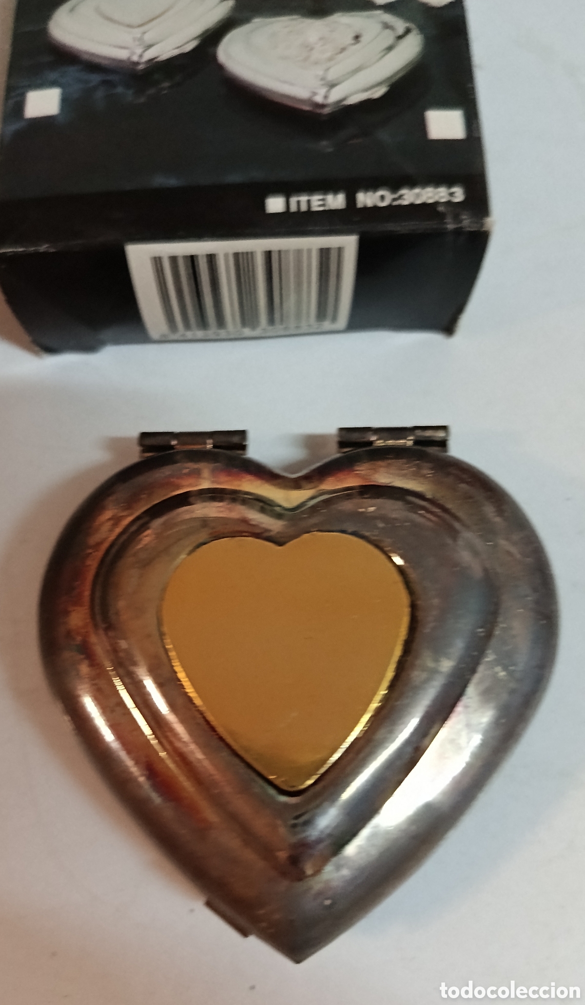 Cajas y cajitas met&aacute;licas: Espejo de bolsillo en forma de coraz&oacute;n, carcasa met&aacute;lica, sin usar