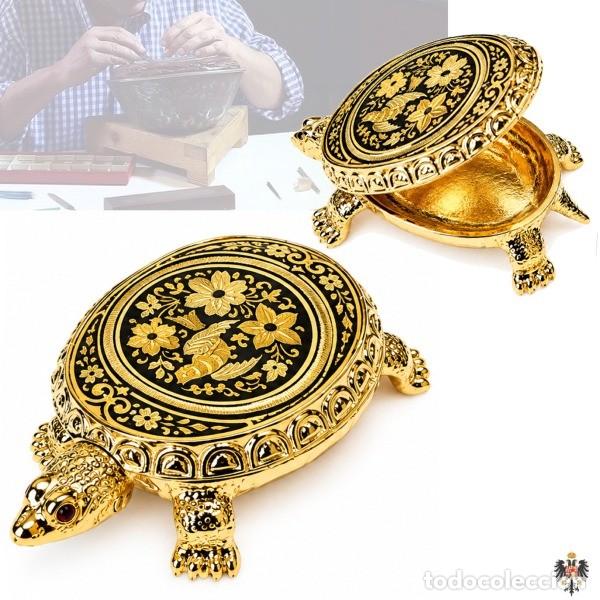 Cajas y cajitas met&aacute;licas: MINI CAJA TORTUGA DAMASQUINADO ORO 24K