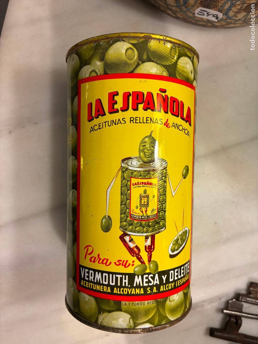 Cajas y cajitas met&aacute;licas: La Espa&ntilde;ola aceitunas rellenas de anchoa bote vacio aceitunera de Alcoy Alicante mide 20x11 ver foto
