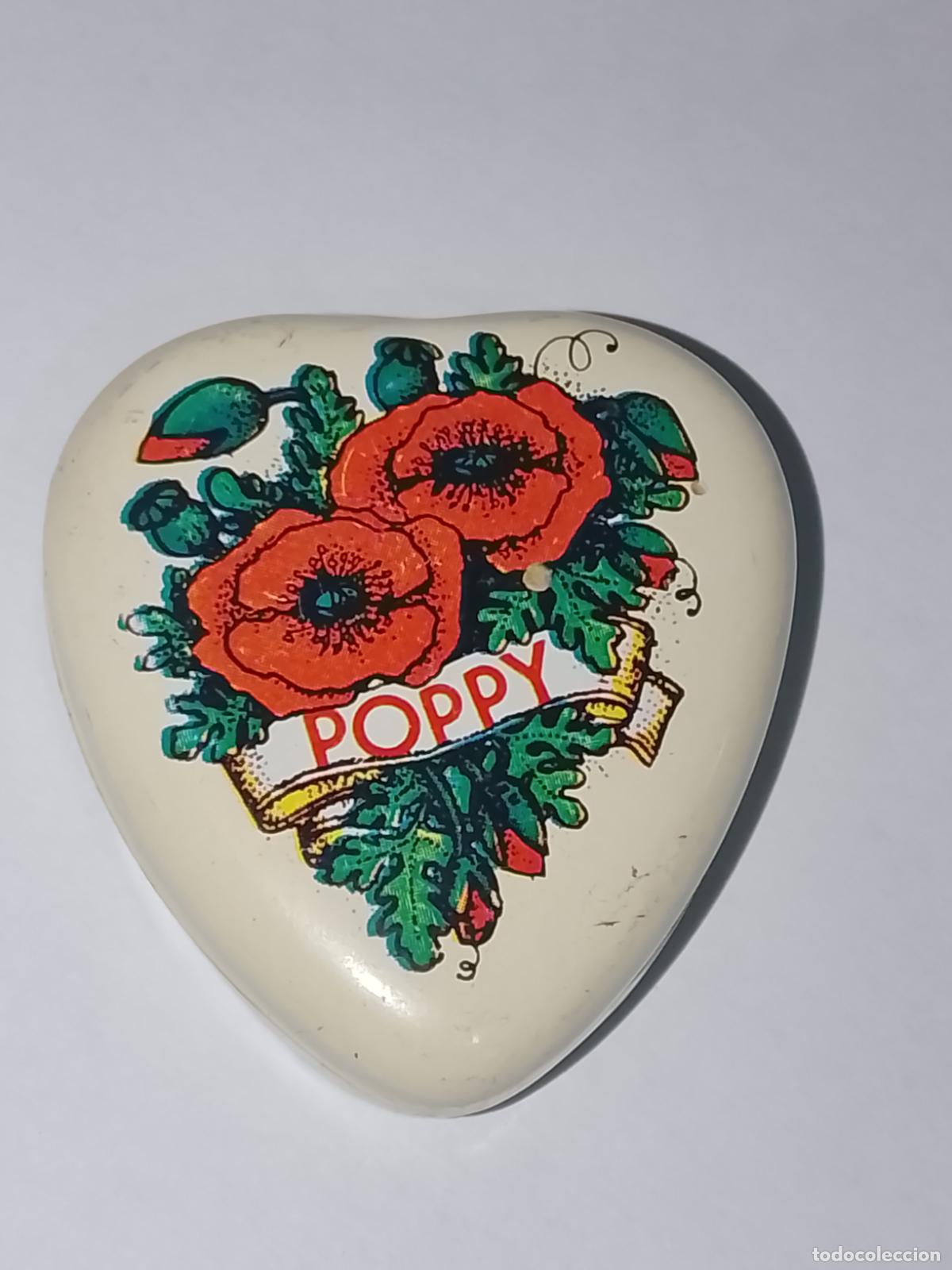 Cajas y cajitas met&aacute;licas: Cajita de Hojalata Coraz&oacute;n - Colecci&oacute;n Velas Kandell A&ntilde;os 70 - Dise&ntilde;o Amapola -Poppy- VELA SIN USAR
