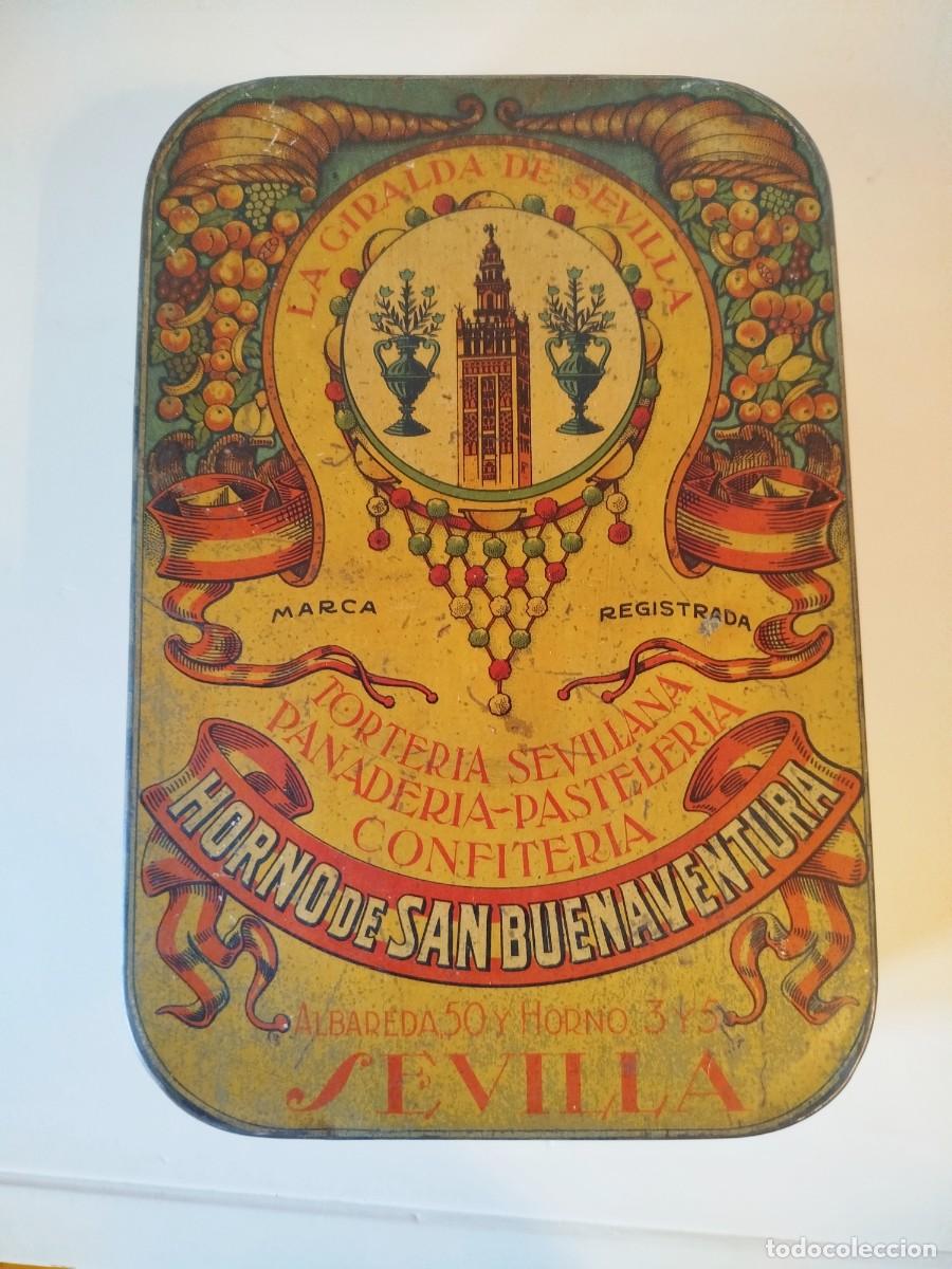 Cajas y cajitas met&aacute;licas: Antigua Caja de hojalata de colecci&oacute;n Horno de San Buenaventura de Sevilla