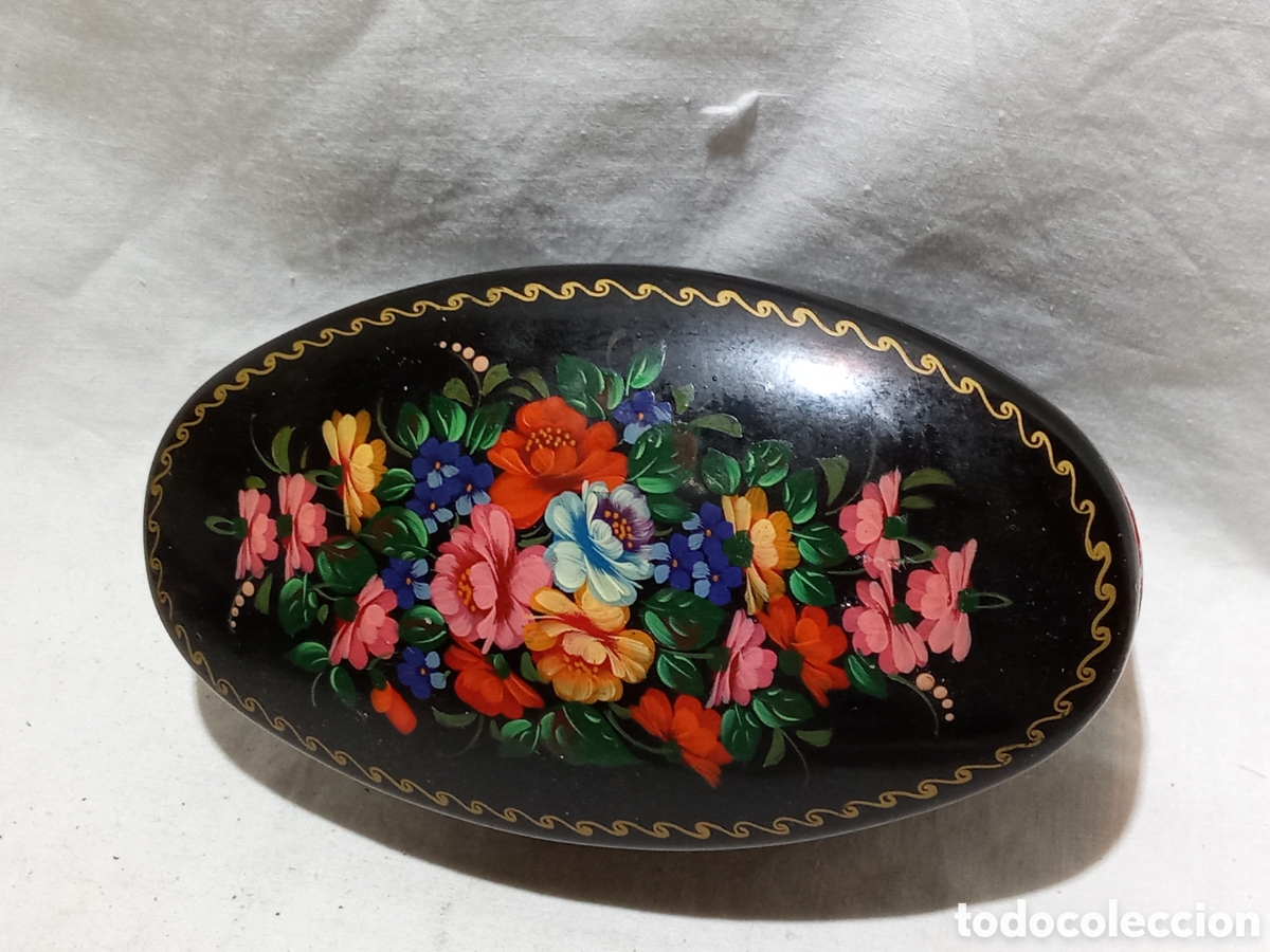 Cajas y cajitas met&aacute;licas: PRECIOSA CAJITA DE ALUMINIO CON MOTIVOS FLORALES PINTADOS A MANO PROBABLEMENTE RUSA
