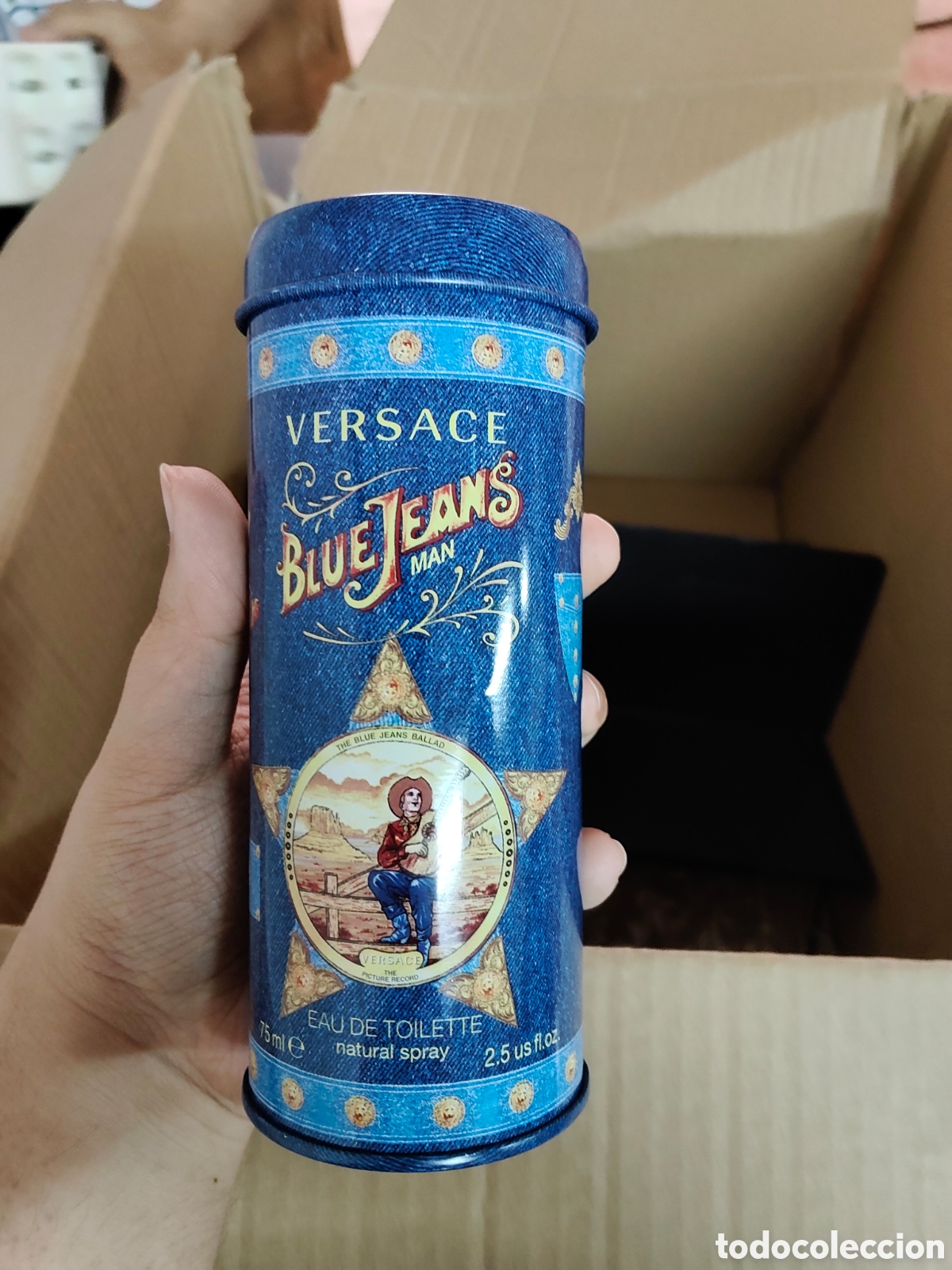 Cajas y cajitas met&aacute;licas: Lata Vac&iacute;a Original Perfume Versace Blue Jeans Man 75 ml - Estuche Met&aacute;lico