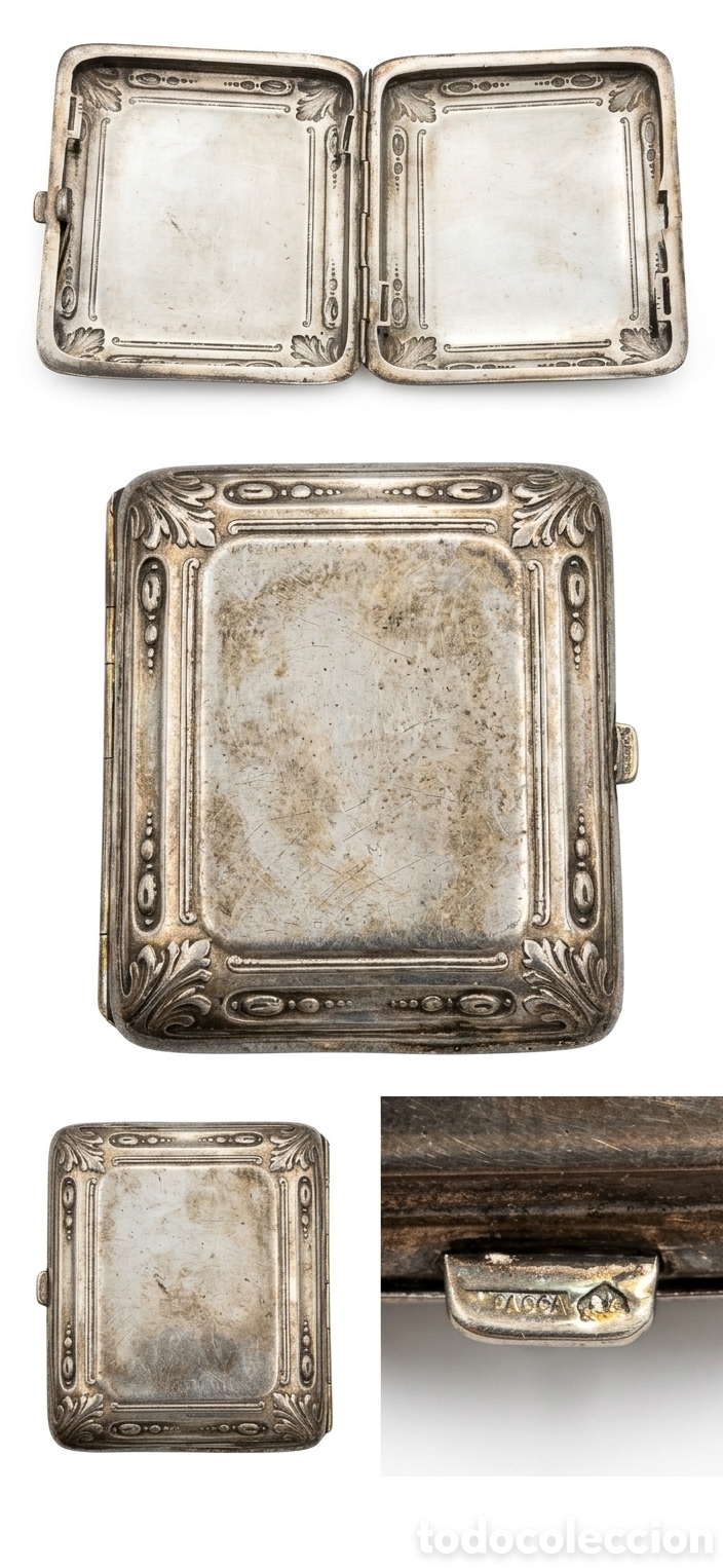 Cajas y cajitas met&aacute;licas: Antigua Pitillera Art D&eacute;co / Art Nouveau - Alpacca HOKA (c. 1920-1950)