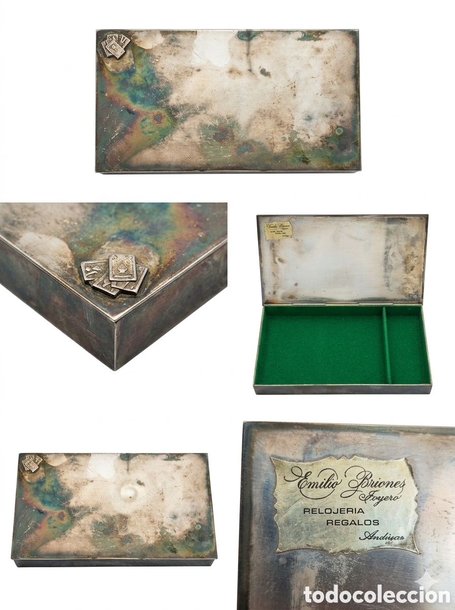 Cajas y cajitas met&aacute;licas: Antigua Caja de Naipes de Mesa - Joyer&iacute;a Emilio Briones(And&uacute;jar)-A&ntilde;os 50/70- Metal Plateado
