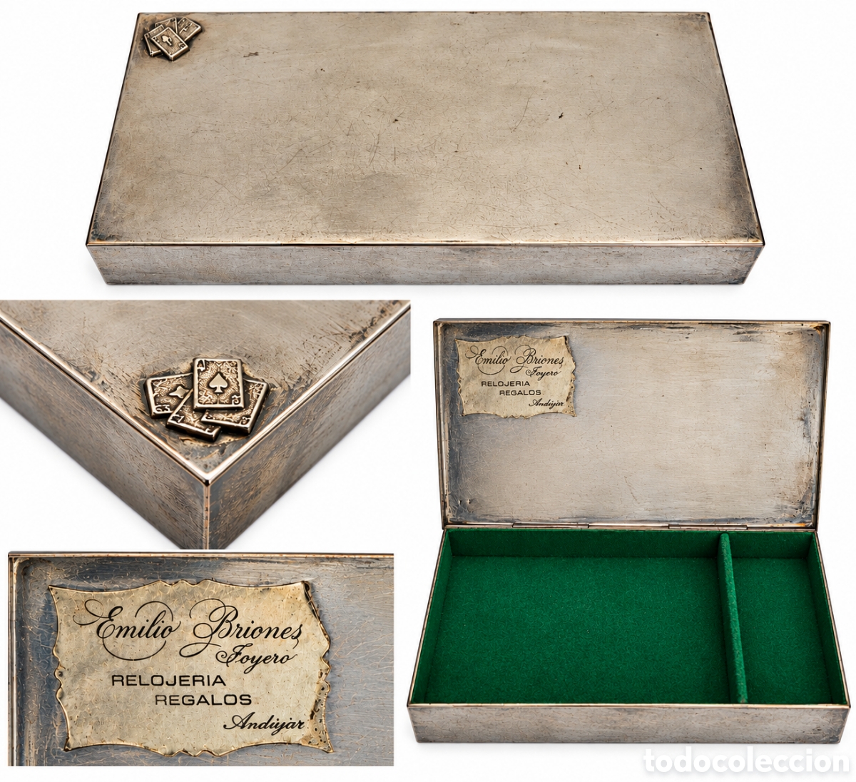 Cajas y cajitas met&aacute;licas: Antigua Caja de Naipes de Mesa - Joyer&iacute;a Emilio Briones(And&uacute;jar)-A&ntilde;os 50/70- Metal Plateado