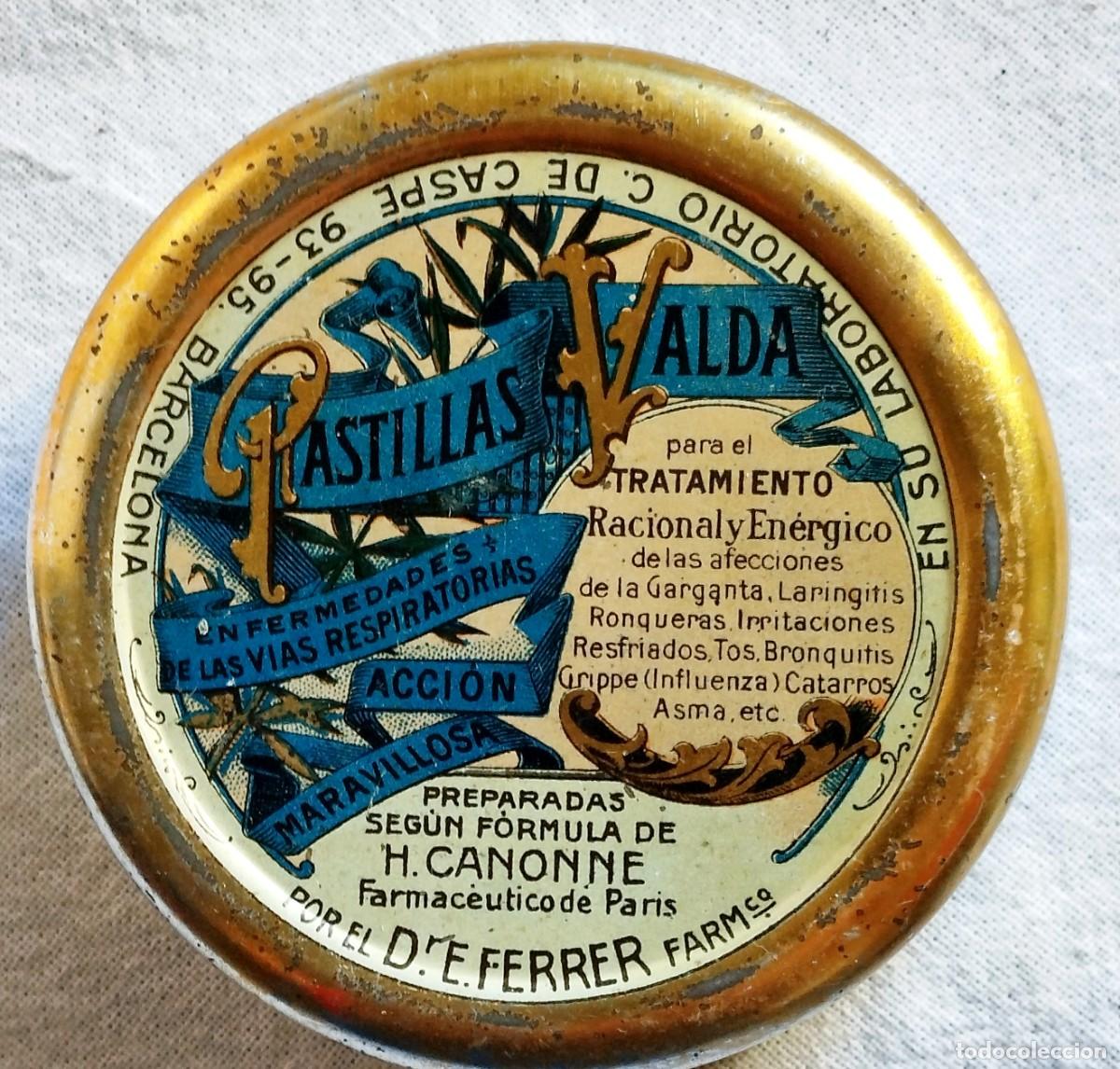 Cajas y cajitas met&aacute;licas: Antigua caja de hojalata litografiada de Pastillas Valda