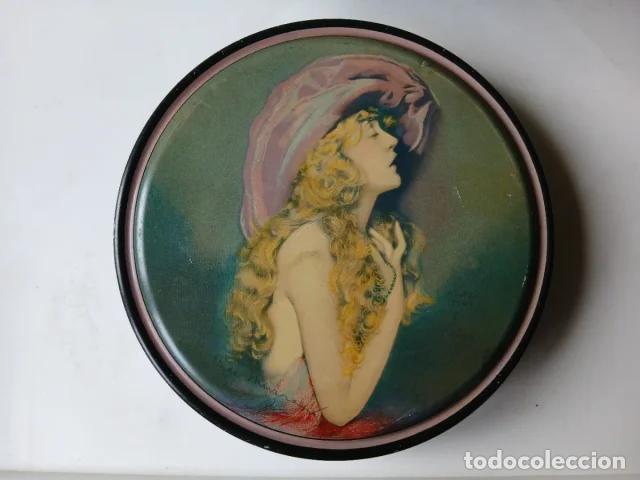 Cajas y cajitas met&aacute;licas: Caja de Lata Antigua redonda. 1920. 19 cm .Art D&eacute;co. fabricada por Canco. L&iacute;nea Beautebox.