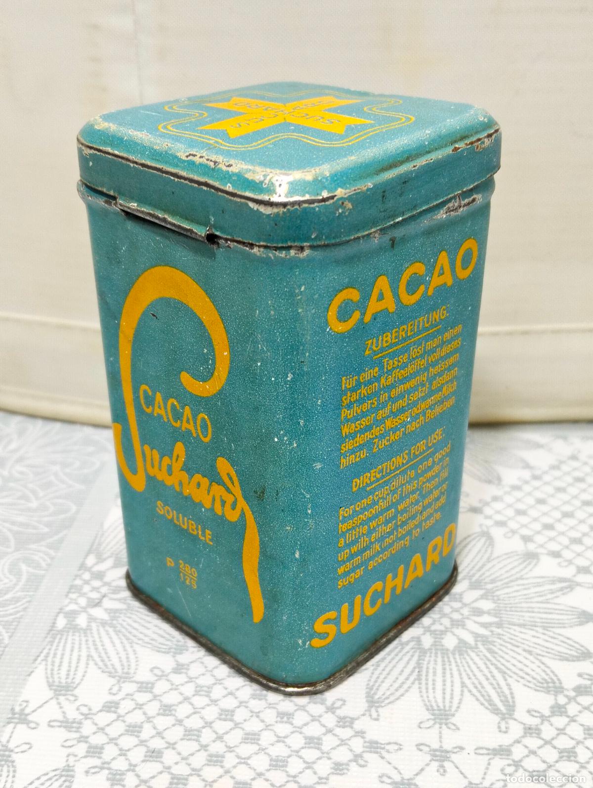 Cajas y cajitas met&aacute;licas: ANTIGUA CAJA METALICA, PUBLICIDAD CACAO SUCHARD, MEDIDAS 6 X 6 X 10 CM