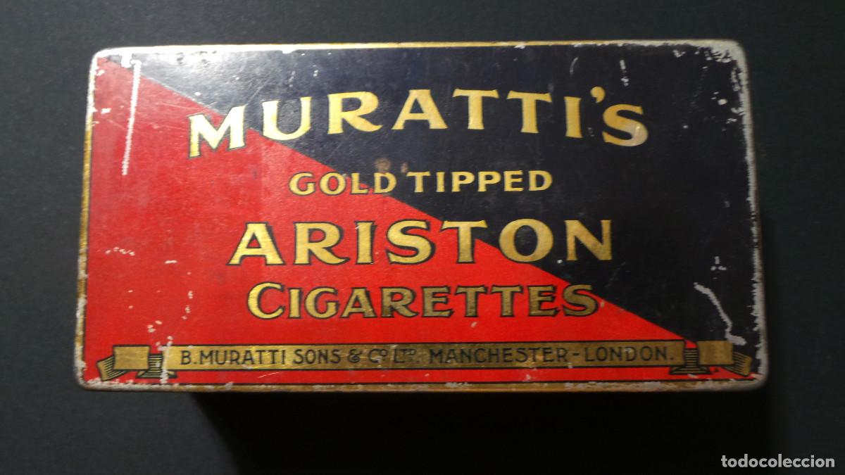 Caixas e caixinhas met&aacute;licas: CAJA DE HOJALATA LITOGRAFIADA DE CIGARRILLOS MURATTI'S GOLD TIPPED ARISTON
