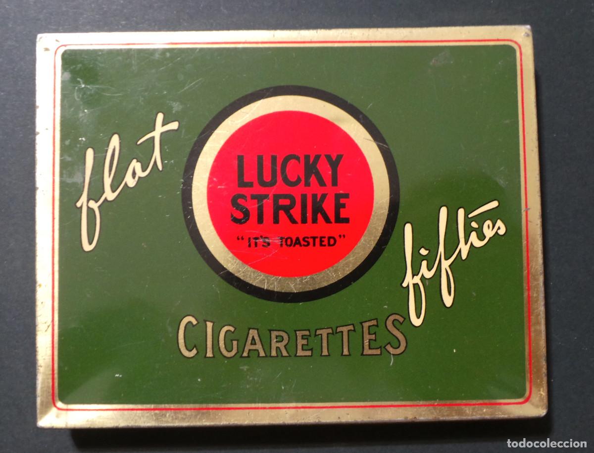 Cajas y cajitas met&aacute;licas: LATA TABAQUERA LITOGRAFIADA LUCKY STRIKE FLAT FIFTIES C. 1930-1935. ORIGINAL AMERICAN TOBACCO CO.