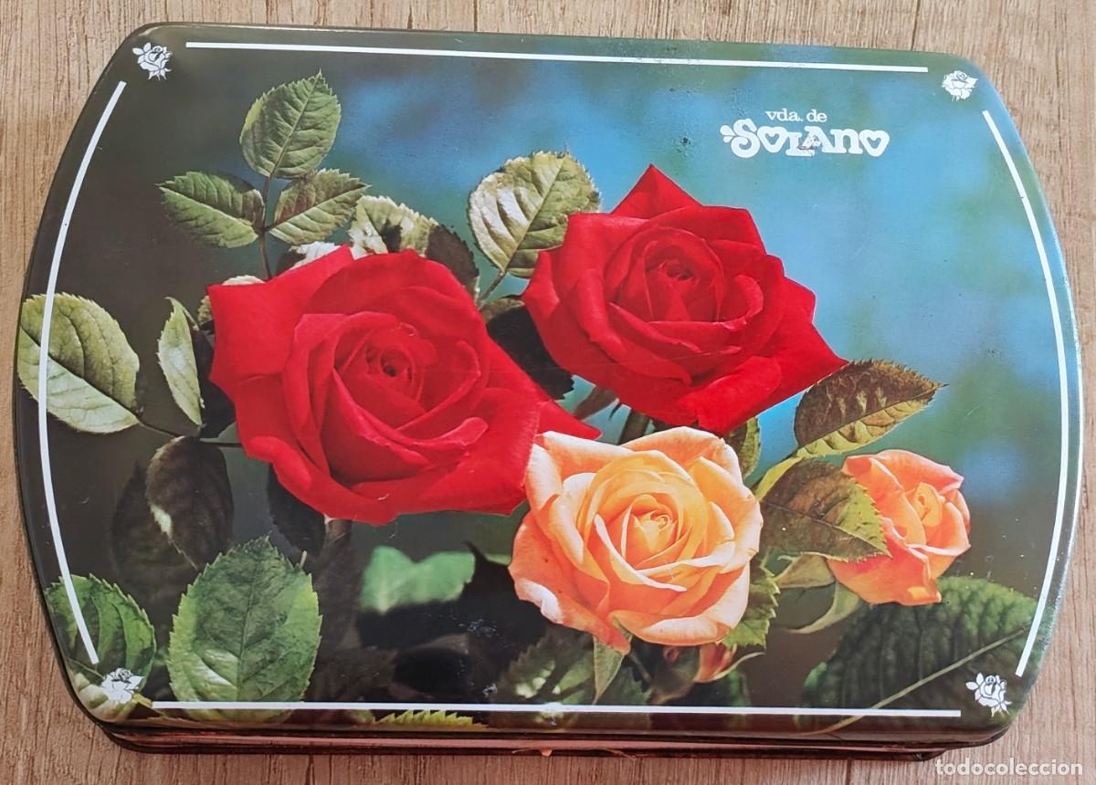 Cajas y cajitas met&aacute;licas: CAJA MET&Aacute;LICA VAC&Iacute;A DE PASTILLAS DE CAF&Eacute; Y LECHE Y TOFFEES VDA. DE SOLANO CON ILUSTRACI&Oacute;N DE ROSAS