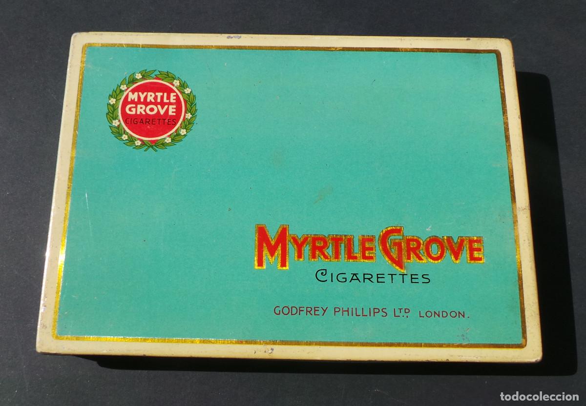 Cajas y cajitas met&aacute;licas: ANTIGUA LATA DE CIGARRILLOS MYRTLE GROVE, GODFREY PHILLIPS LTD. LONDRES.