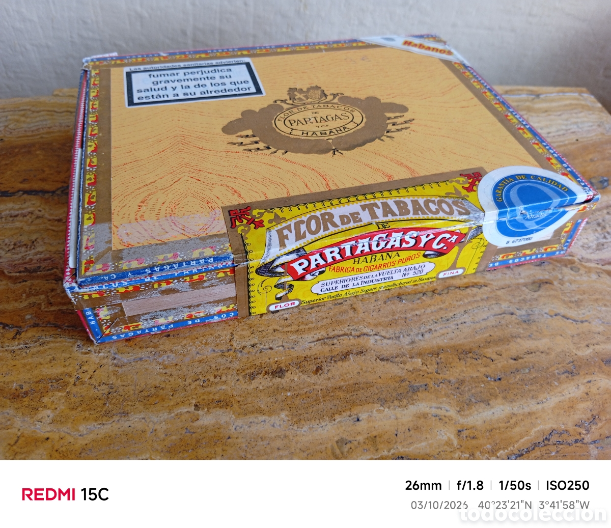 Caixas e caixinhas met&aacute;licas: Caja vac&iacute;a de puros habanos de la c&eacute;lebre marca Flor de Tabacos de PARTAG&Aacute;S