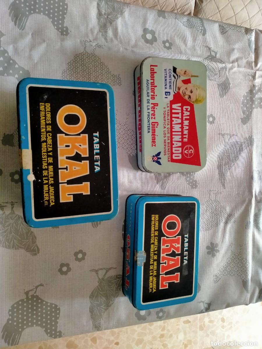 Boxes and metal boxes: latas antguas de okal etc