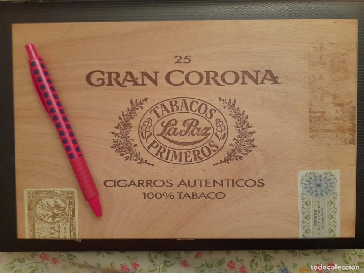 Caixas e caixinhas met&aacute;licas: Caja de Puros 25 GRAN CORONA LA PAZ TABACOS PRIMEROS. 27,5 x 17,5 x 5 cm. Vac&iacute;a.