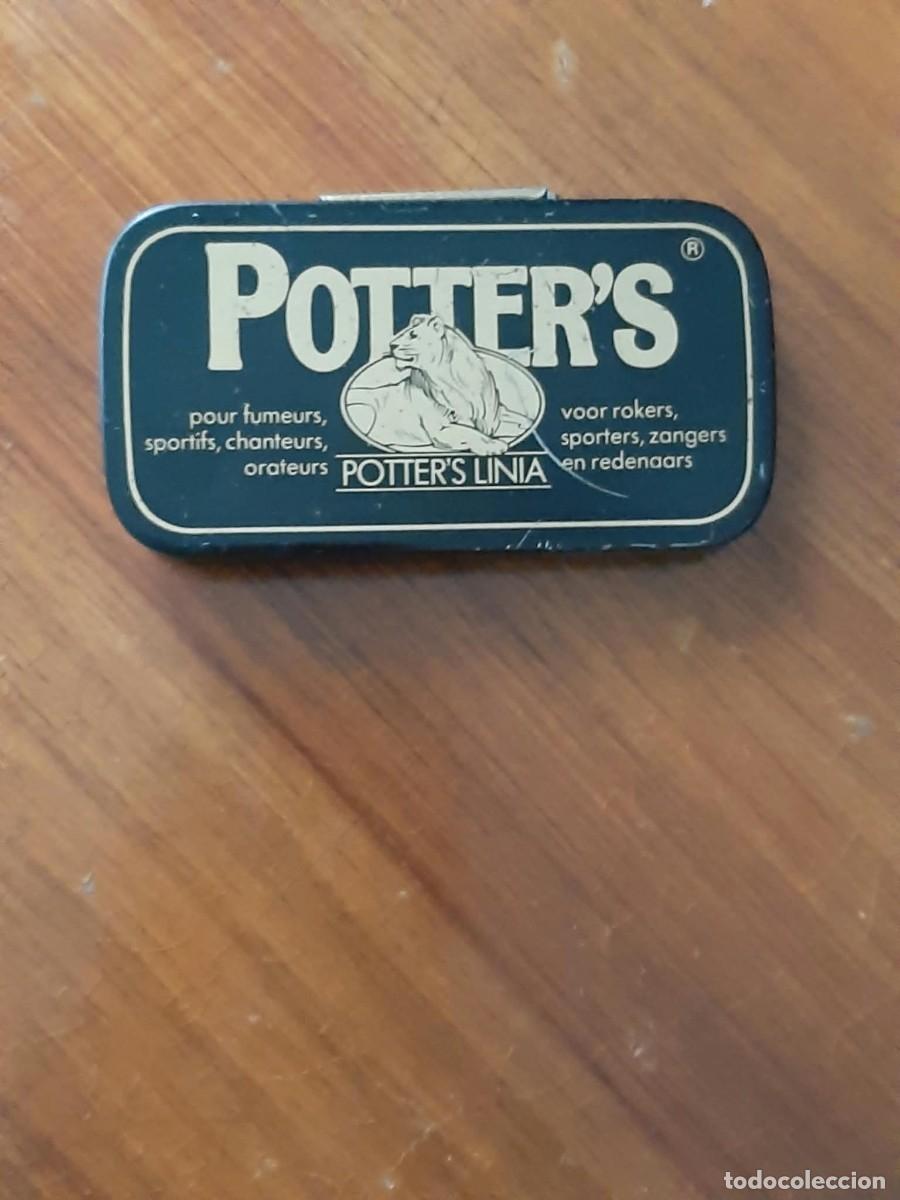 Casse e cassette metalliche: Antigua Caja Met&aacute;lica de Pastillas Potter's Linia - Litografiada - Vintage Colecci&oacute;n Farmacia