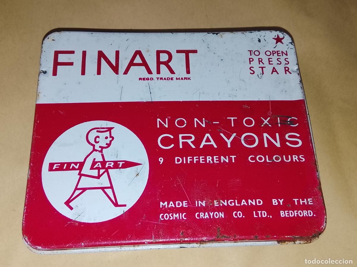 Bo&icirc;tes et petites bo&icirc;tes m&eacute;talliques: Antigua Caja de Lata Ceras Finart (A&ntilde;os 60) Cosmic Crayon Co. - Con 6 Ceras Crayola Vintage