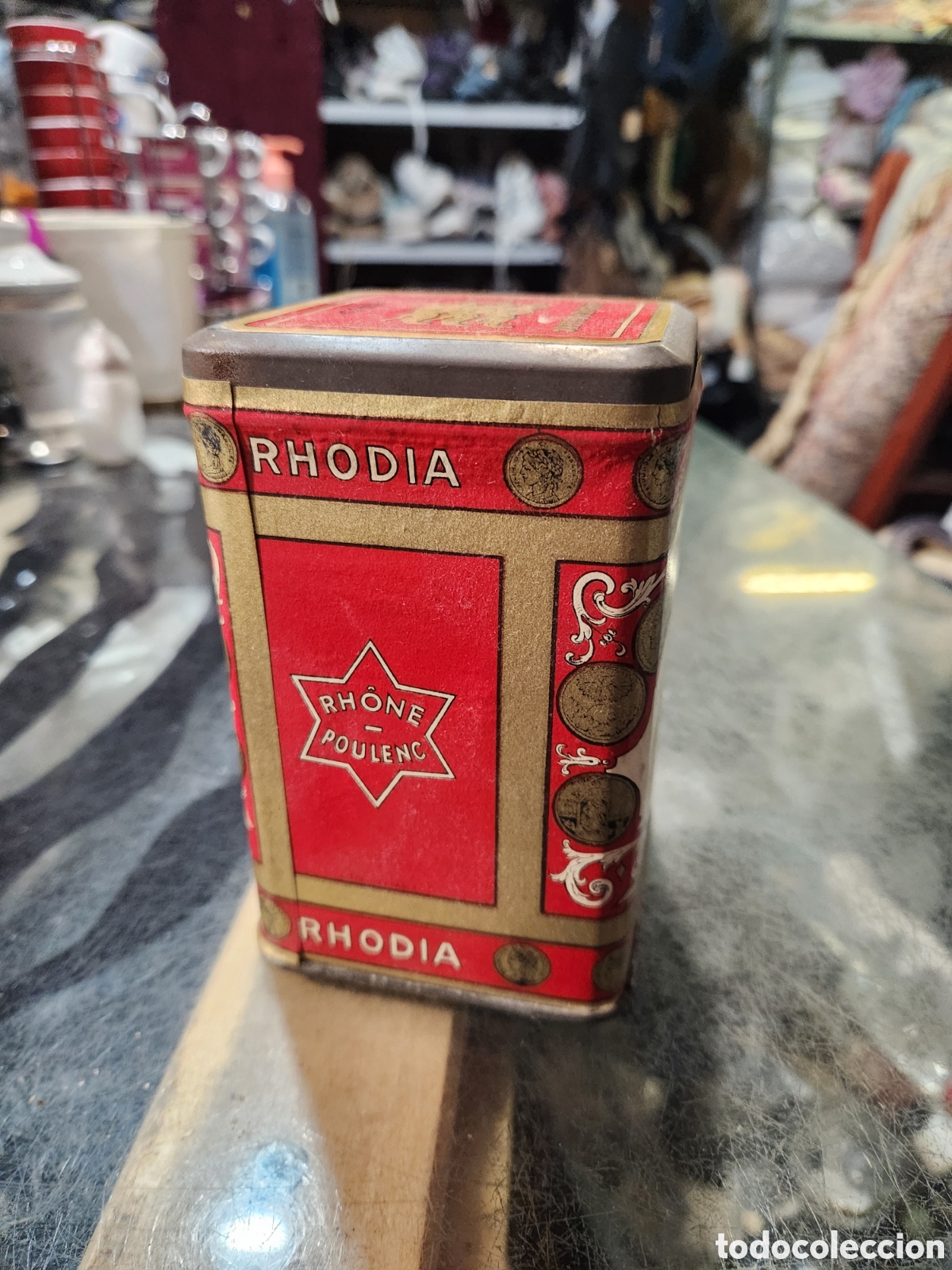 Cajas y cajitas met&aacute;licas: ANTIGUA LATA RHODIA SACCHARIN. A&Ntilde;OS 40. PRECINTADA. SIN ABRIR. FRANCIA